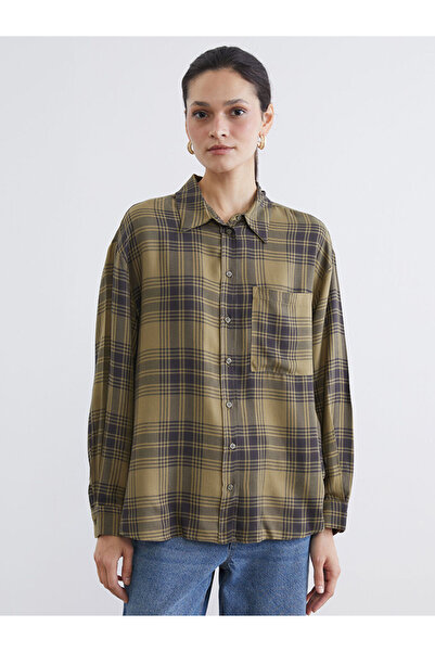 LC Waikiki Green Plaid Poplin Oversized Women's Shirt Tunic