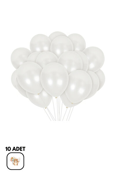 BALOMİS Metalik Beyaz Parti Balonu Helyum Uyumlu Organizasyon Süsleme