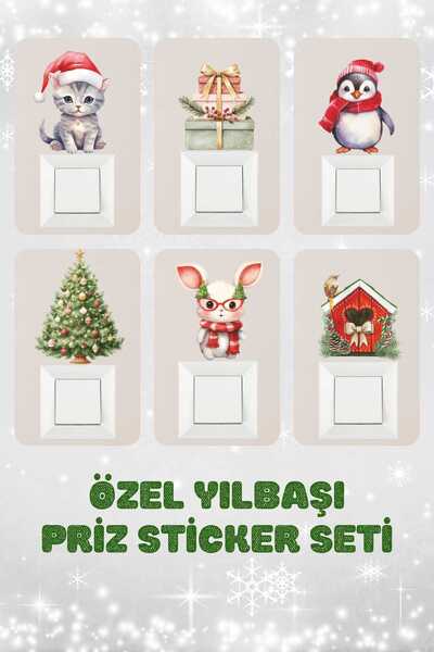 Sticker Ekspres 6 lı Yeni Yıl Temalı Mini Sticker Seti Yılbaşı Priz Sticker M...
