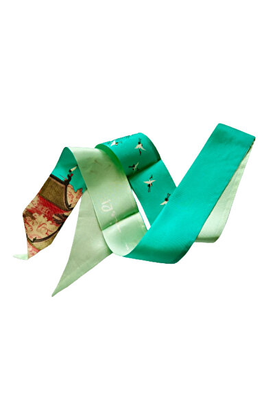 OMG Natural silk scarf, 6 x 125 cm, crane print