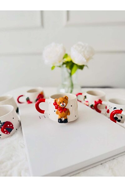 Kizaru Home Ayıcık Figür Kabartmalı Yılbaşı El Yapımı Kupa, Bardak, Kahve Fin...