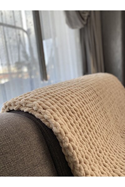 Moda Biçer Krem Puffy El Örgüsü Battaniye MBCR