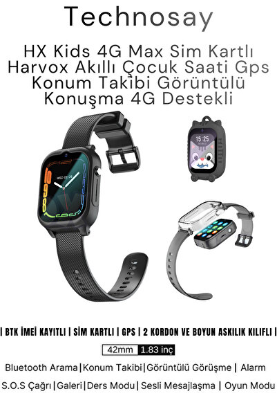 Technosay HX Kids 4G Max Sim Kartlı Harvox Akıllı Çocuk Saati Gps Konum Takib...
