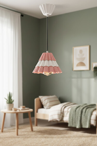 Otti Otte Triola Pembe Beyaz Metal Tekli Sarkıt Avize