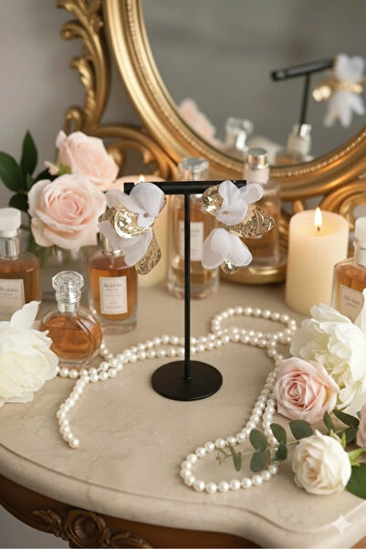 Dorvina White Tulle Lotus Earrings Gold Color Brass Women's Jewelry