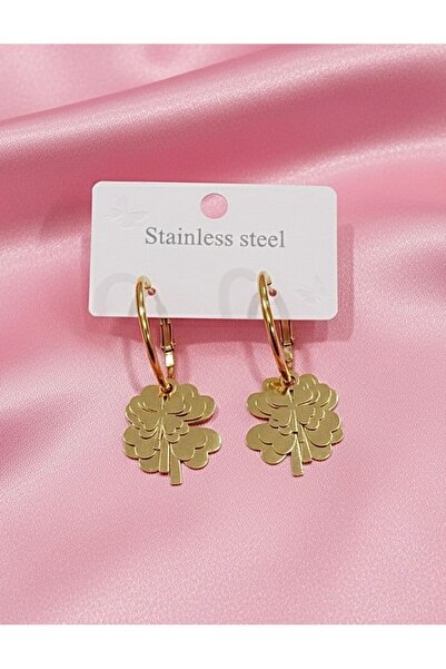 EFSU BİJUTERİ 316L Paslanmaz Çelik Yonca Charm Halka Küpe