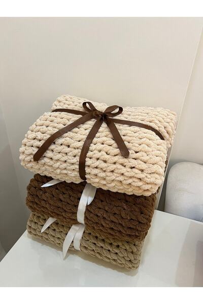 Moda Biçer Puffy El Örgüsü Bebek Battaniyesi AslnBcr