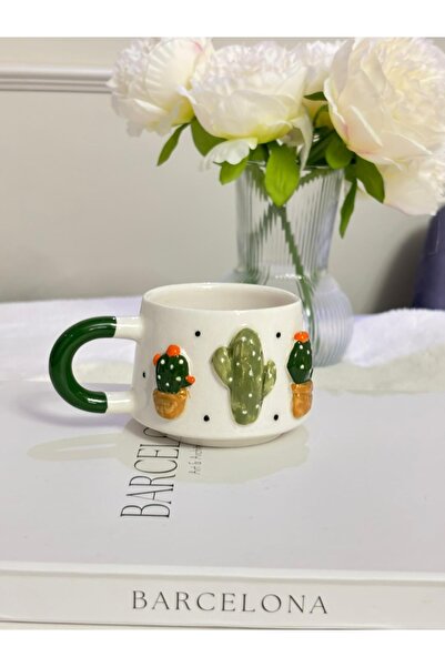 Kizaru Home Kaktüs Kabartmalı Yılbaşı El Yapımı Kupa, Bardak, Kahve Fincanı