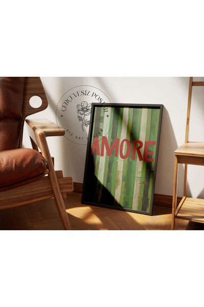 512 STORE Estetik Amore Grenn Soyut Tasarım Kuşe Kağıt Çerçevesiz Poster Ev O...