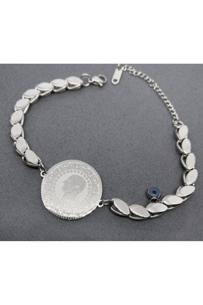 AKSESUARIM Women's Barley Chain Quarter Steel Bracelet