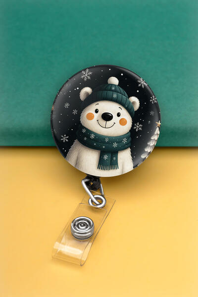 Apptakı Yılbaşı Kış Kutup Ayısı Metal Buton Yoyo Yaka Kartığı Kart Tutucu Yoy...