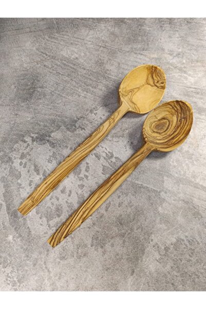CızıkTahta Natural Olive Wood Luxury Wooden Spoon Set – 23 cm + 25 cm Set of 2