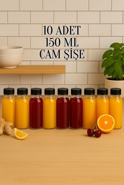 Tanemce 10 Pieces 150 ml Clear Detox Shot Bottle with Lockable Black Cap 150 Cc Ginger Shot White Glass Bottle