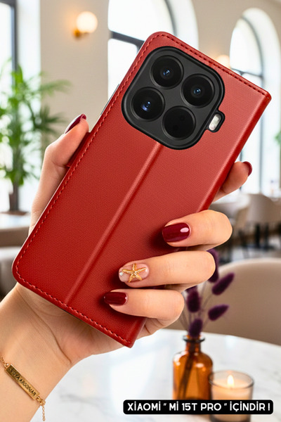 cepmoda Xiaomi'Mi 15t Pro' Case with Cover | Tp Pu Leather Full Protection with Wallet and Stand and Card Holder - Red