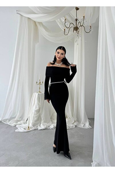 ETİKAFASHION Madonna Yaka Dantel İşlemeli Balık Elbise