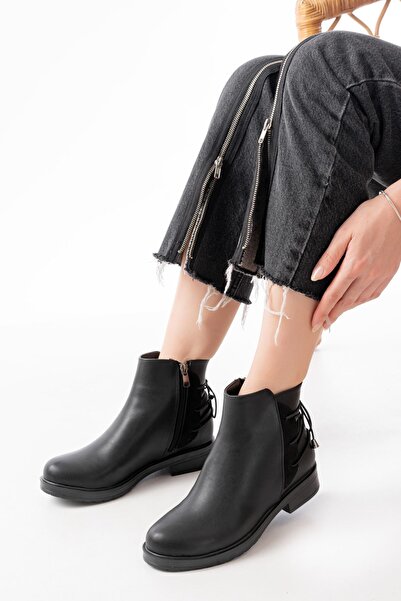 Zerenyus Zri̇n165-209 Premium Black Back Lace-Up Zippered Casual Women's Boots