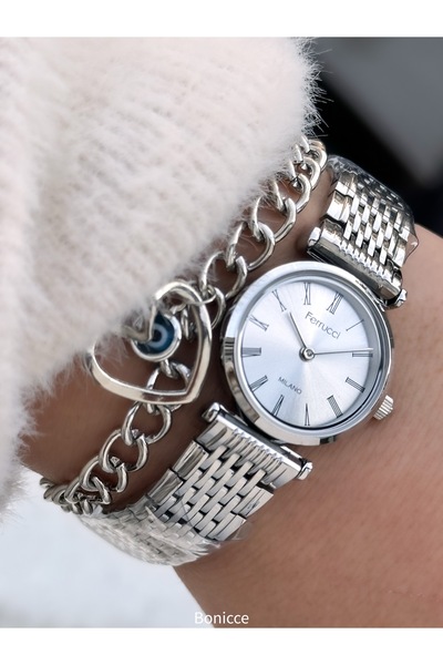 Ferrucci Women's Watch, Silver Steel Band, Mini Case, Roman Numerals, Comes in a Stylish Gift Box with Bracelet Gift