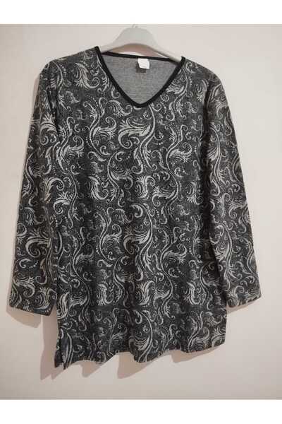 anne moda ankara Winter, Patterned, 95% Viscose, V-Neck, Soft Blouse