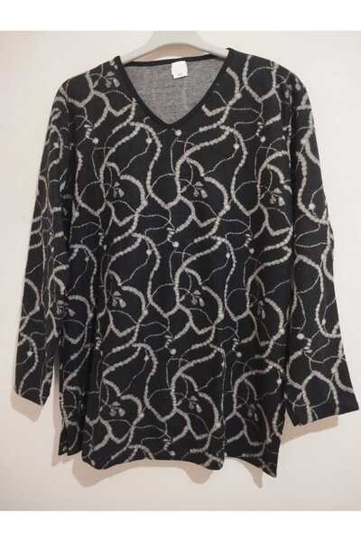 anne moda ankara Winter, Patterned, 95% Viscose, V-Neck, Soft Blouse