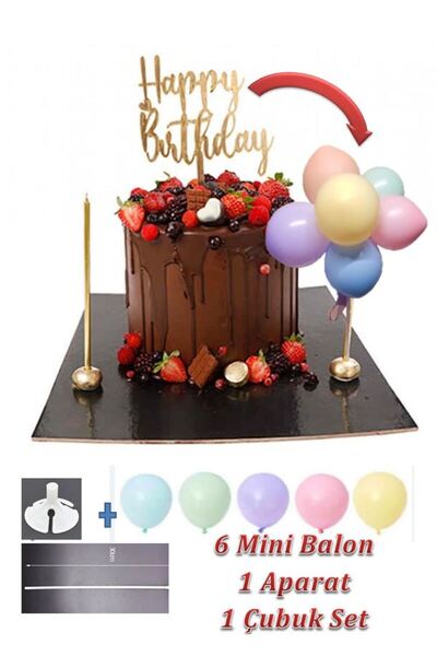 hediyehobihersey 6lı Mini Makaron Pasta Balonu, Aparatı ve Çubuğu Set