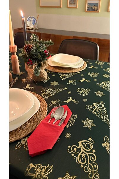 homease Jacquard Glitter Christmas Pine Tree Patterned Worry-Free Green Tablecloth