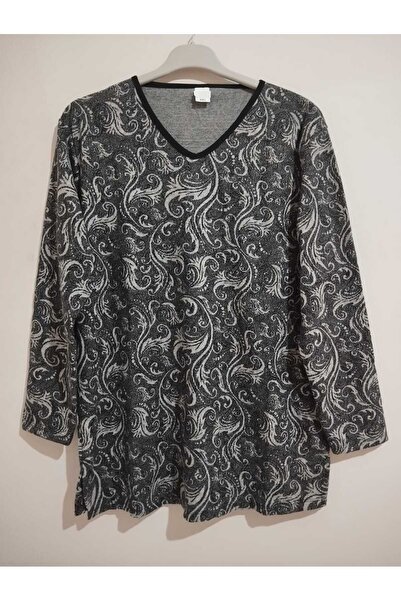 anne moda ankara Winter, Patterned, 95% Viscose, V-Neck, Soft Blouse