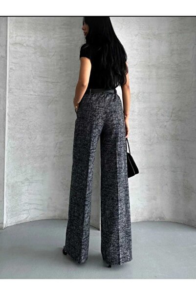 aytenli High-Waisted, Elasticated Waistband, Detailed Waist Belt, Pockets, Crumpled Pattern, Wide-Leg Wool Pants