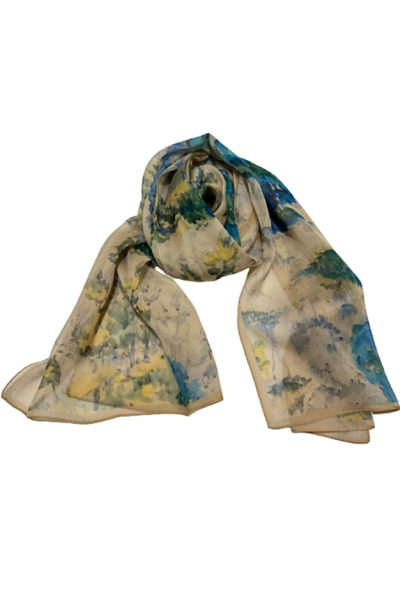 OMG Natural Silk Scarf – Artistic Watercolor Pattern, 55 x 175 cm