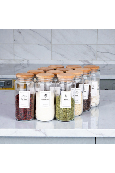 mafa home 12-Piece Wooden Vacuum Lid 500 ml Tube Jar Mega Size Spice Container with Label Gift