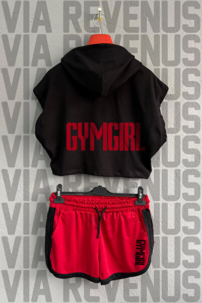 Vordevia Gym Girl cu imprimeu bumbac 100% cu glugă Zero Sleeve Crop și pantal...