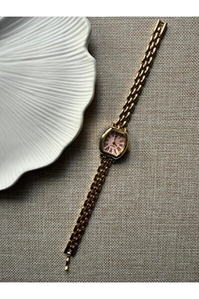 rubsey Retro Minimal Metal Cord Vintage Women's Wristwatch Gold Pink