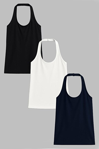 COTENCONCEPT 3 Pieces Cotton Blend Halter Neck Tank Top T-Shirt