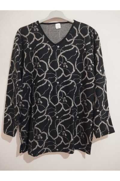 anne moda ankara Winter, Patterned, 95% Viscose, V-Neck, Soft Blouse