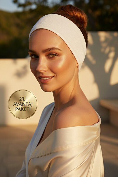 Salvia Dione 2-Pack Premium Non-Slip Makeup Headband - 100% Cotton Soft Adjustable Skin Hair Care Bandana White