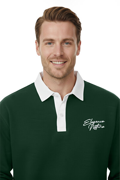 DeepSEA Men's Green Relax Fit Fleece Lined Polo Neck Sweatshirt – Cotton Thick Sweatshirt 2600762