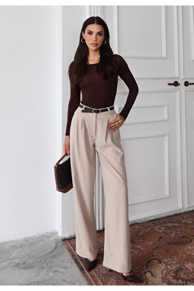 MAXXANA Belted Polyviscon Palazzo Trousers