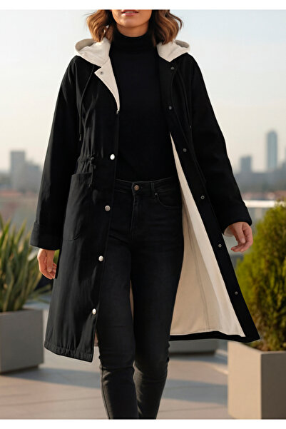 Little Visqon Kapüşonlu İçi Kaşe Su Geçirmez Mikro Kumaş Midi Boy Mont