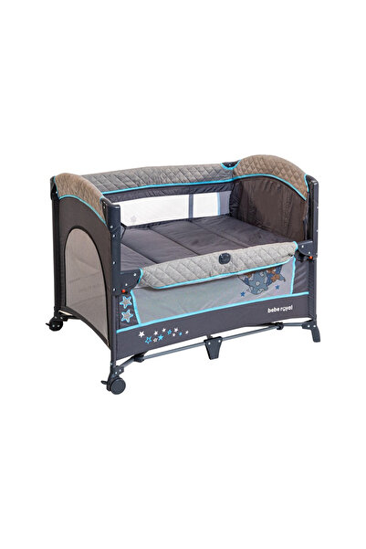 Royal Folding Crib 2 in 1 DeLuxe Smart CoSleeper - Sliding Sides, 2 Levels, Grey with Blue