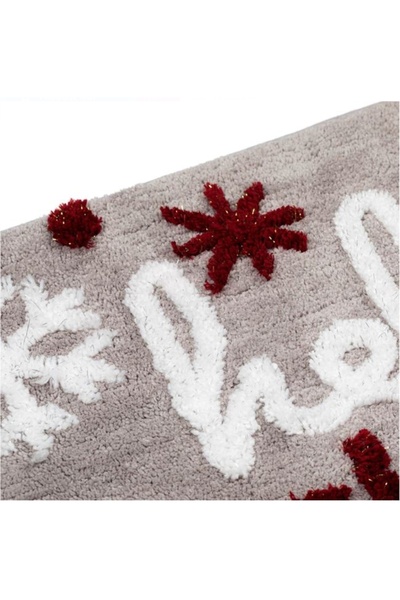 Craciun Grey Christmas Bath Mat "Hello Christmas" with Silver Lurex, 80×50 cm