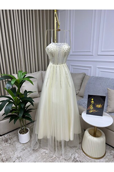 leen fashion Beige embroidered evening dress