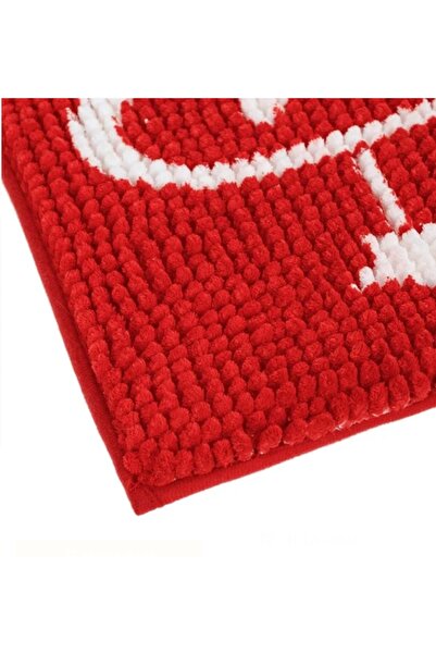 Craciun Red Christmas Bath Mat with 3D Dots and "Believe" Print, 75×45 cm