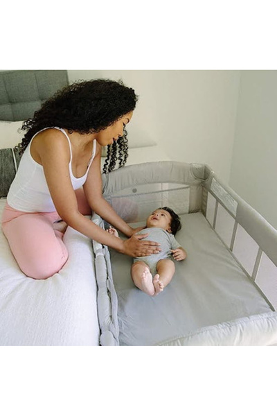 Royal Folding Crib 2 in 1 DeLuxe Smart CoSleeper - Sliding Sides, 2 Levels, Grey with Blue