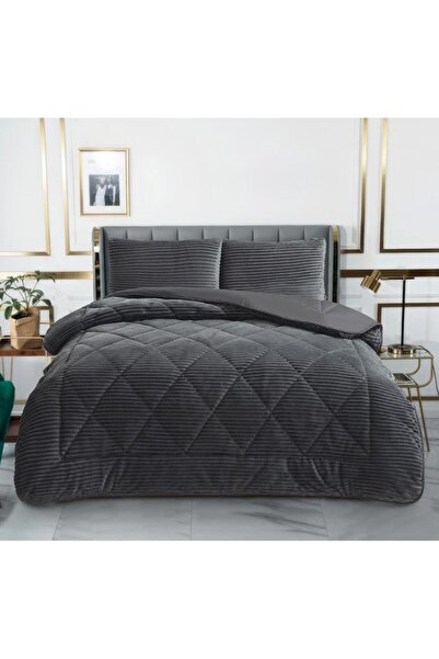 ALTINPAMUK Wellsoft Double Quilt Set 195X215 Anthracite with Pillowcase Gift
