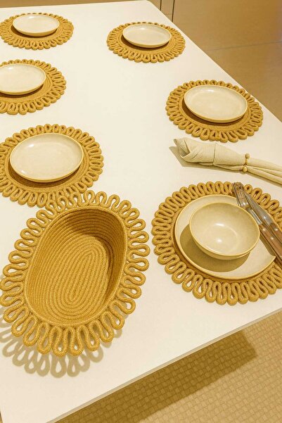 Efuliz Home Jüt Hasır Doğal Amerikan Servis-Supla Takımı, El Yapımı(Handmade)...