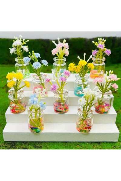 Bacoss مجموعة من 4 مزهريات زجاجية صغيرة مزخرفة من الراتنج على شكل زهور (BC-1261)