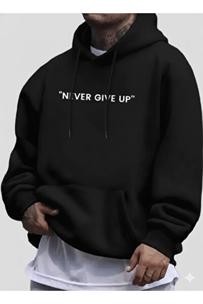 NİCE Men's Hooded Kangaroo Pocket 3-Thread Cotton Front Printed I Naver up Sweatshirt