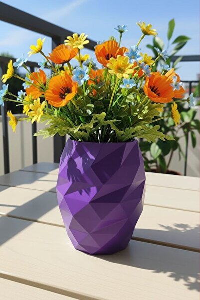 MEK Διακοσμητικό πλαστικό βάζο με μοντέρνο σχέδιο πολυγώνου μωβ (20x17cm)