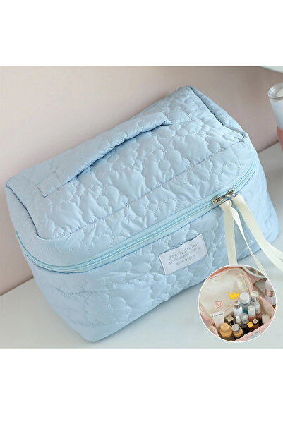 Generic A stylish padded cosmetic bag with a zipper closure, decorated with a floral pattern ribbon.