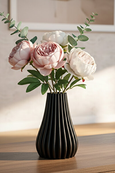 MEK Vază decorativă modernă din plastic cu dungi negre (18x12cm)