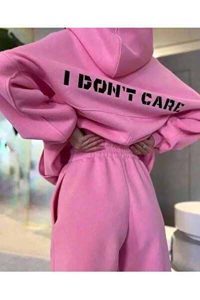 DXayn Nakış İşlemeli Üç İplik Sweat Takım- Pembe